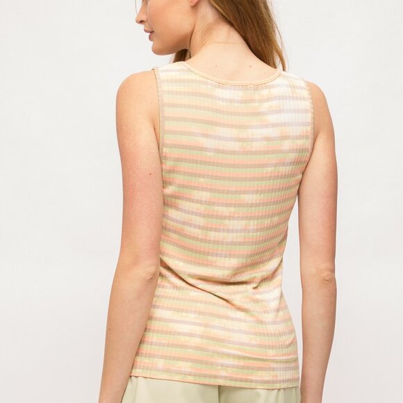 MYSTREE Pastel Striped Ribbed Tank Top, Scoop Neck Sleeveless Stretch Knit - Picture 4 of 8